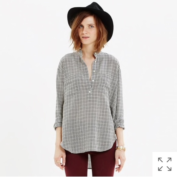 Madewell Tops - Madewell Elmhurst Collarless Popover S Plaid Check